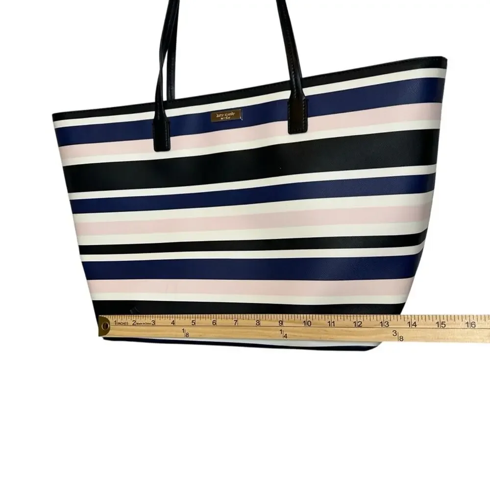 Kate Spade Tote Bag Black, Blue, & Pink Cruise Stripe Vinyl Zip Top Closure